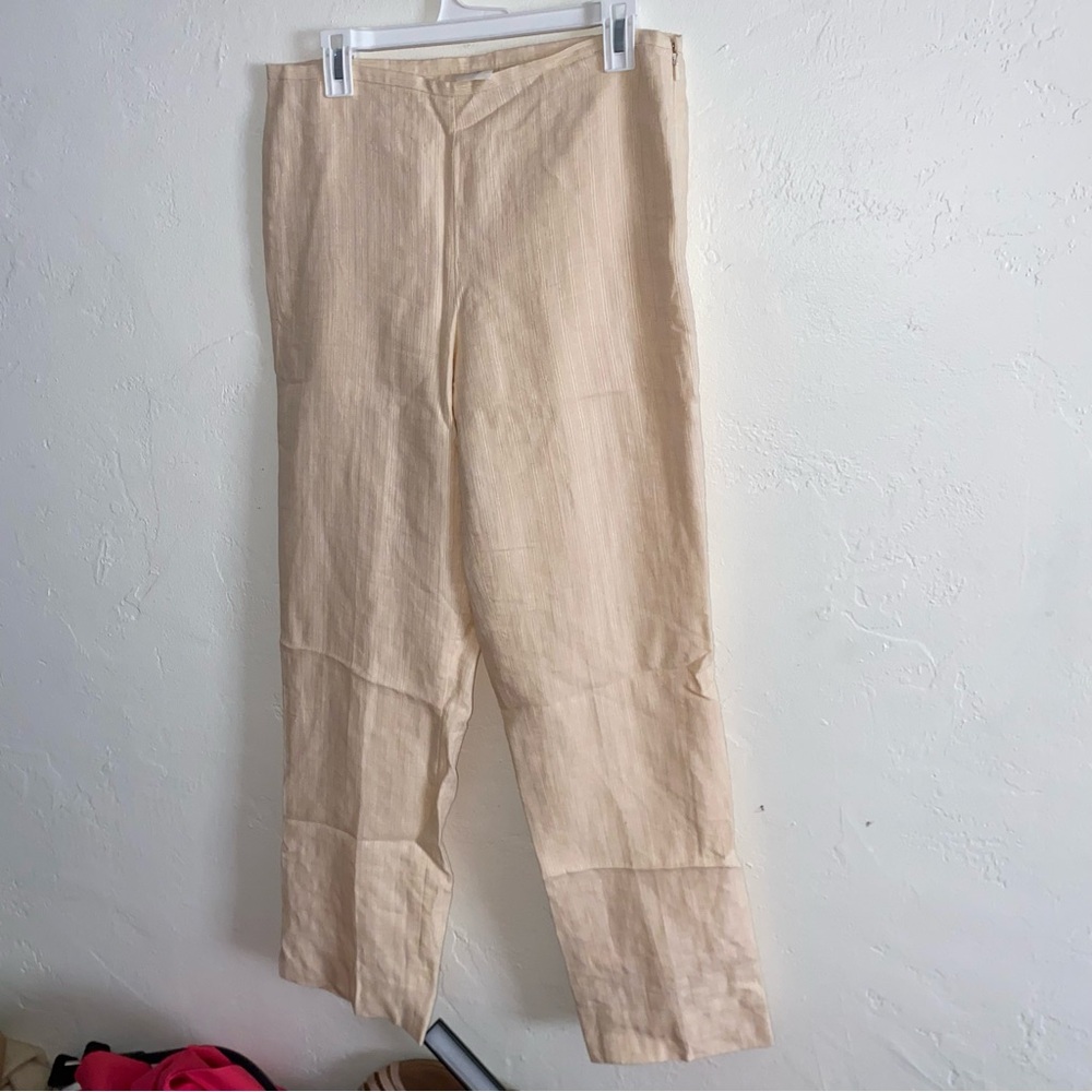 100% Linen Nice Lined Subtle Stripe Women’s Tapered Leg Pants Trousers Zip Side
